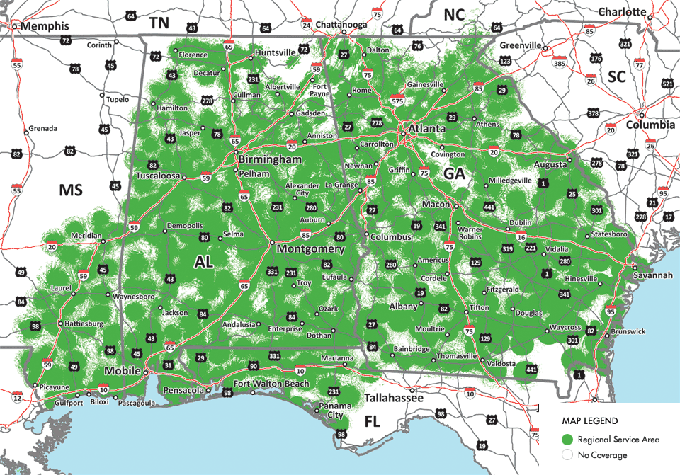 Southern Linc Coverage Map The Most Comprehensive Coverage In The Southeast | Southern Linc